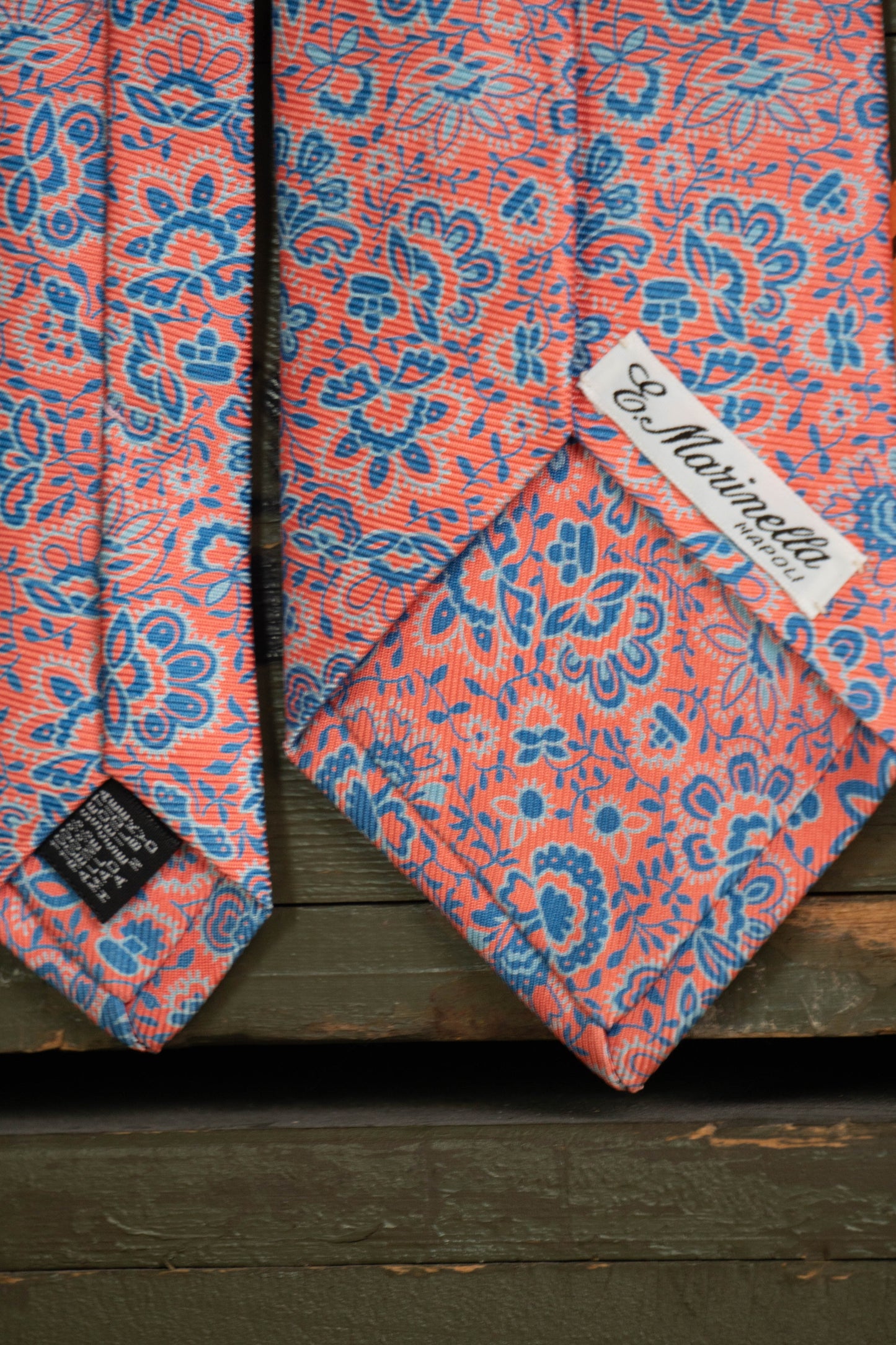 Cravatta E.Marinella Salmone Fiori Blu