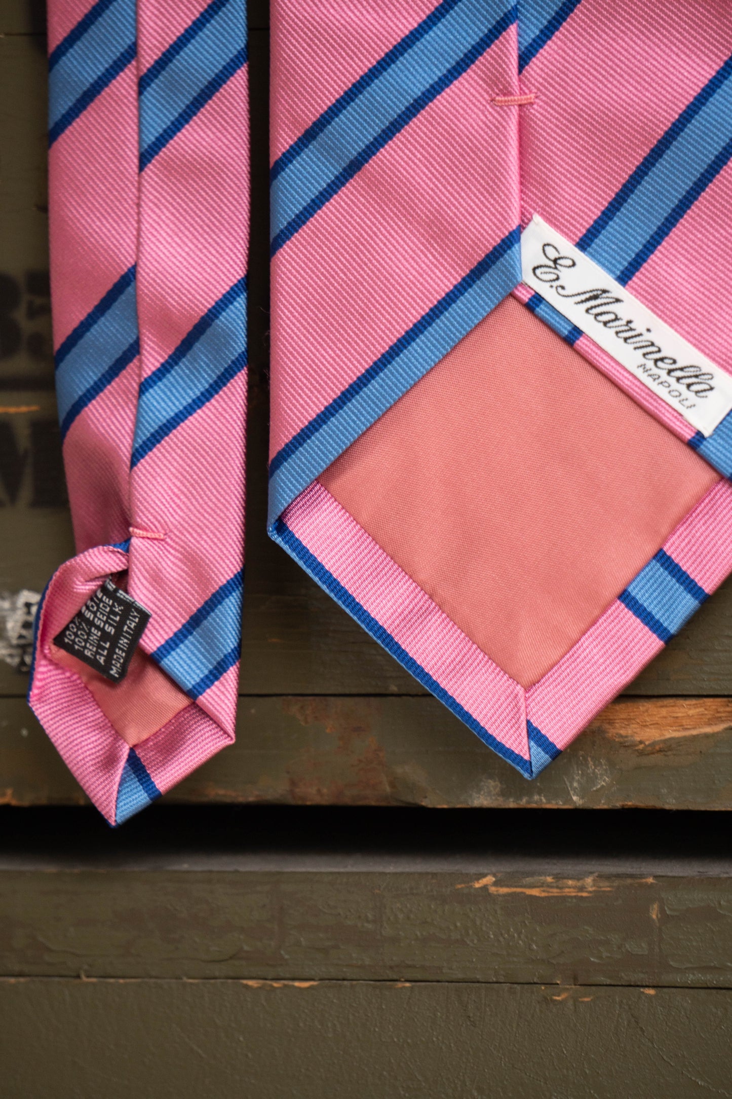 Cravatta E.Marinella Regimental Rosa Righe Blu