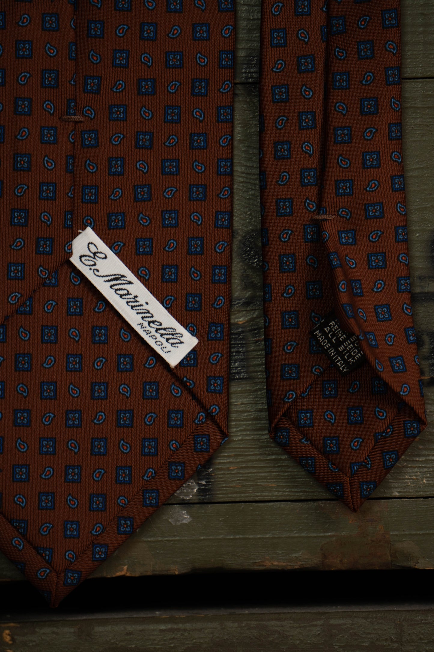 Cravatta E.Marinella Marrone Fantasie Geometriche Blu