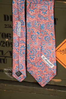 Cravatta E.Marinella Salmone Fiori Blu