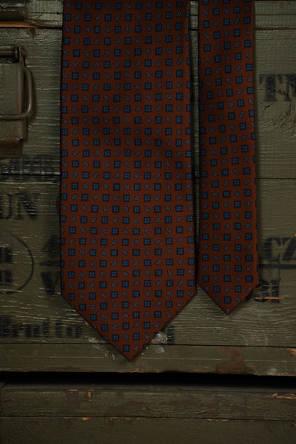 Cravatta E.Marinella Marrone Fantasie Geometriche Blu