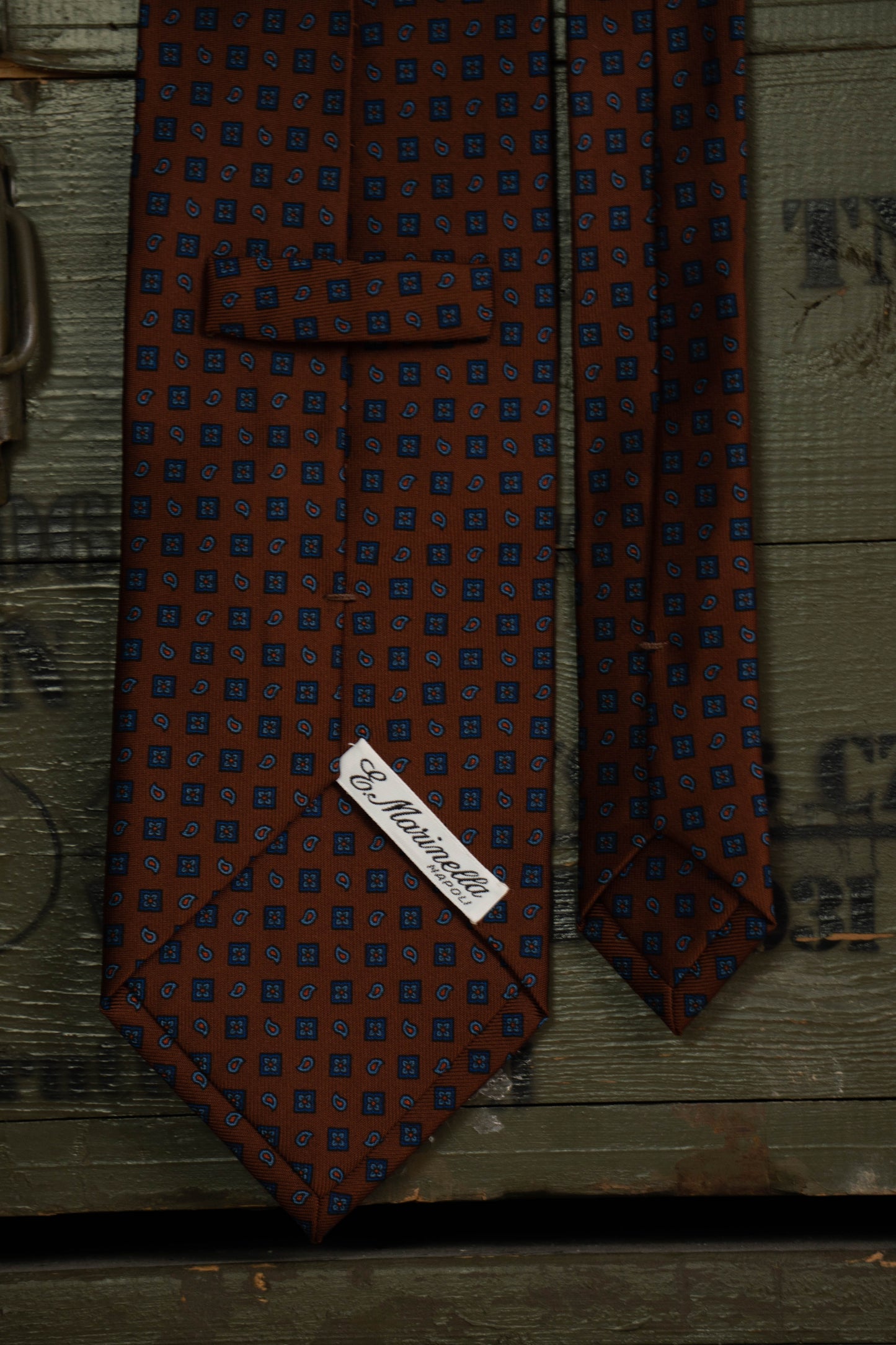 Cravatta E.Marinella Marrone Fantasie Geometriche Blu