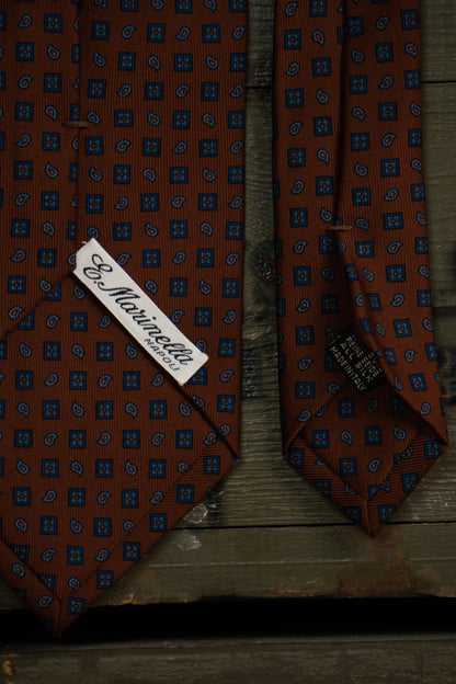 Cravatta E.Marinella Marrone Fantasie Geometriche Blu