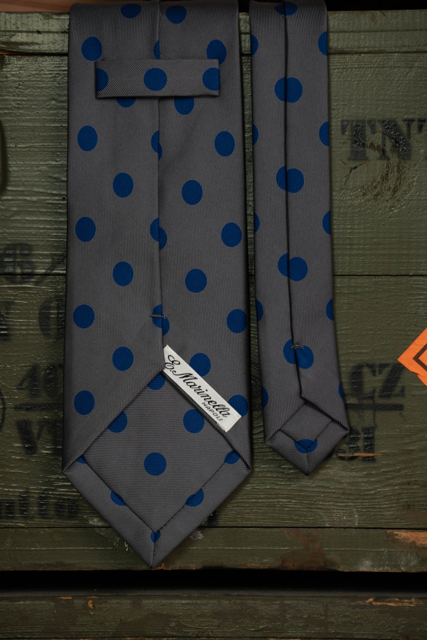Cravatta E.Marinella Grigia con Pois Grandi Blu