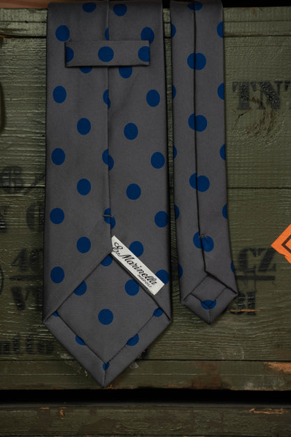 Cravatta E.Marinella Grigia con Pois Grandi Blu