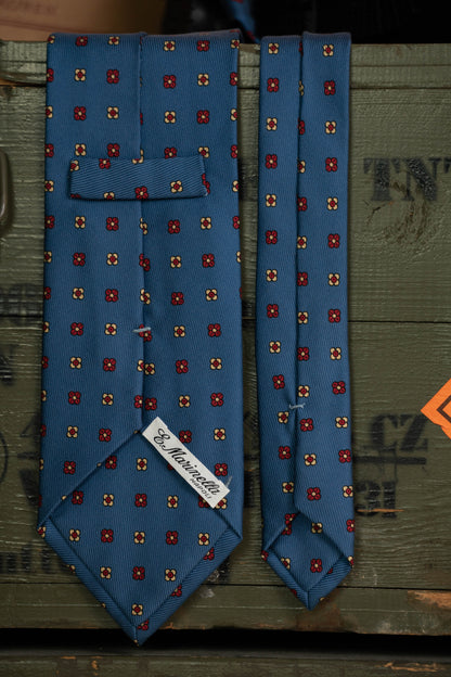 Cravatta E.Marinella Blu Fiori Rossi e Gialli