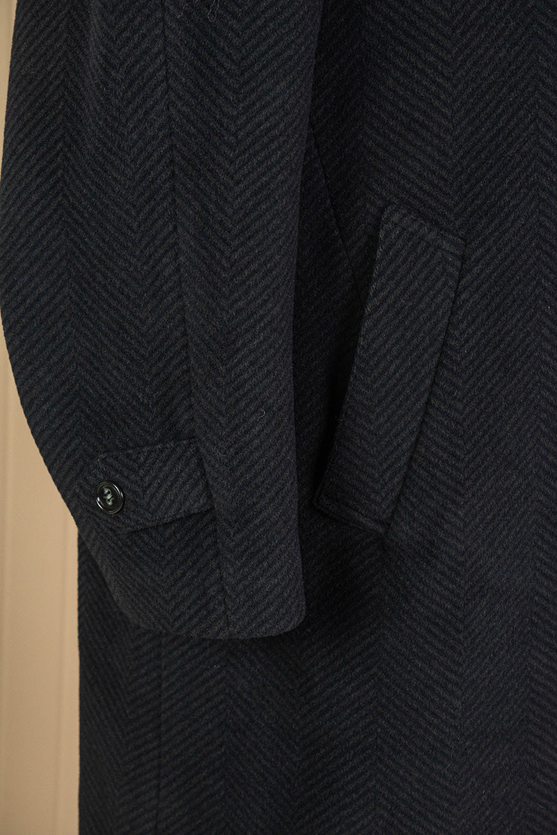 Cappotto Spinato Lungo Blu in Lana- IT 50