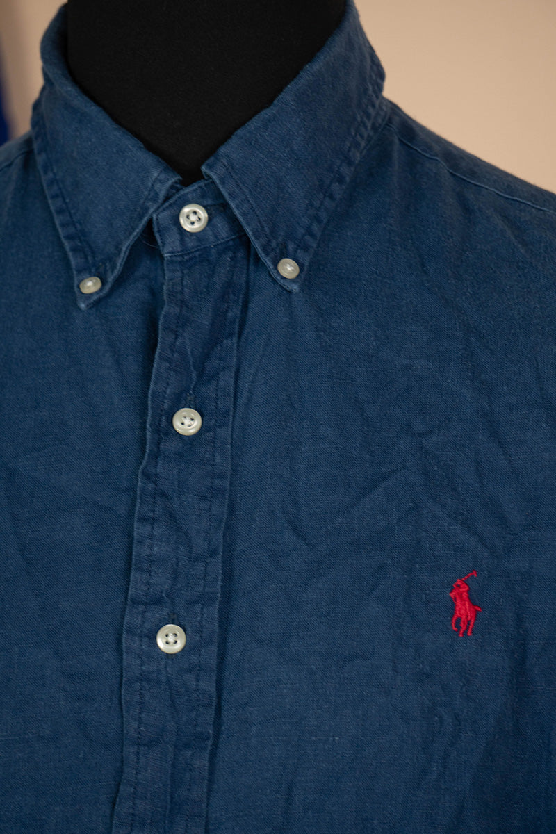 2000 Camicia Ralph Lauren Lino Blu "M"