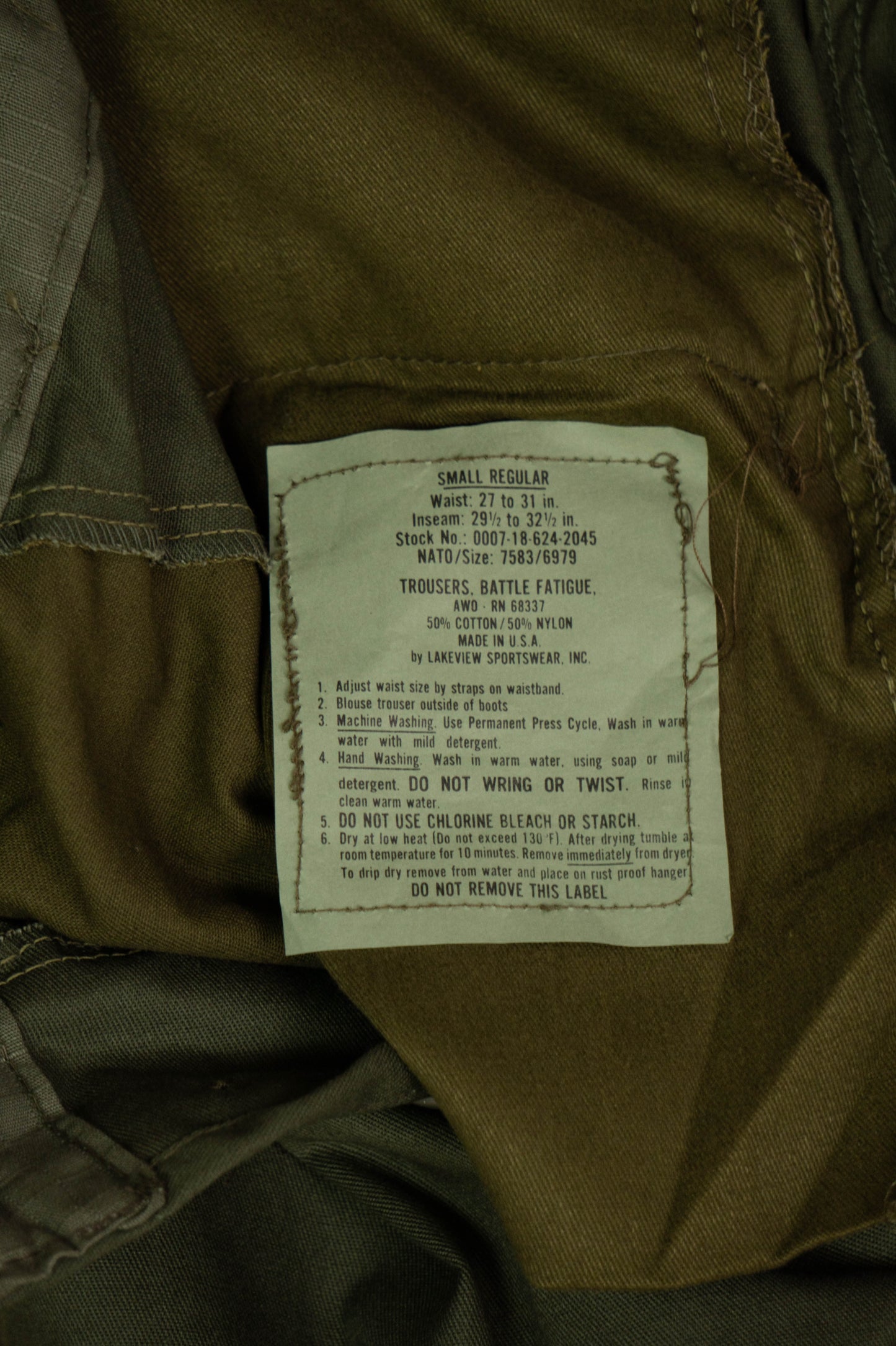 Pantaloni Us Army Cargo Battle Fatigue Verdi - S Reg