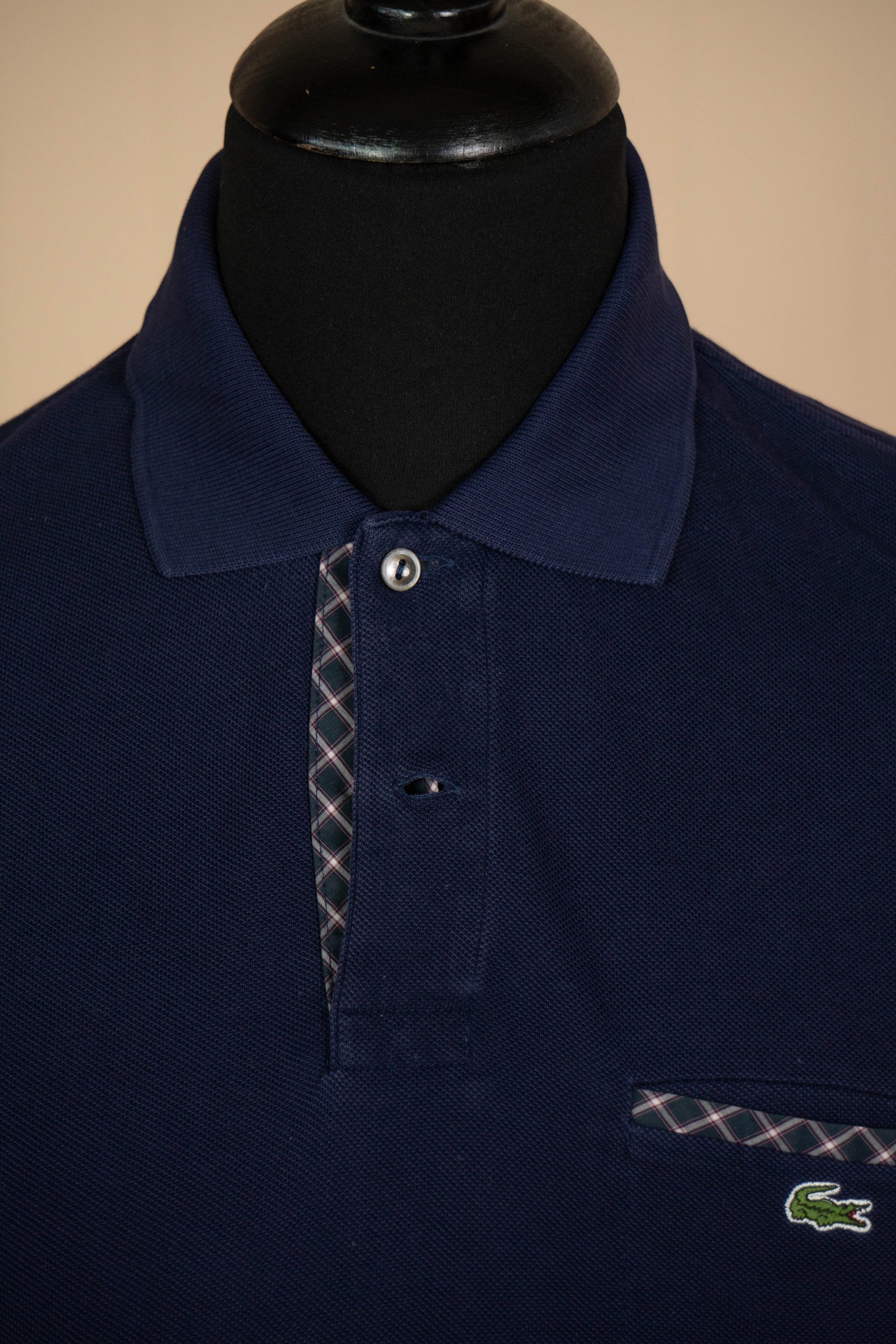 2010 Polo Lacoste maniche Blu scuro con taschino - S