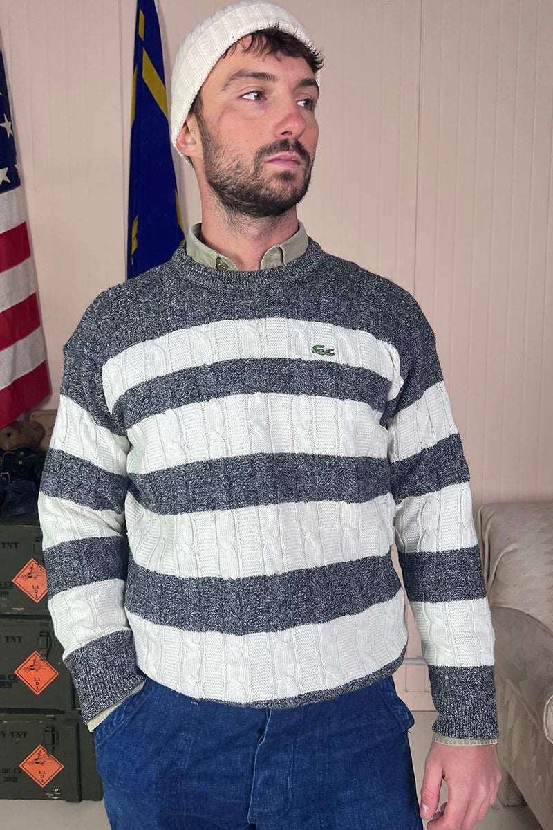 1990 Maglione a Trecce Lacoste A righe - L